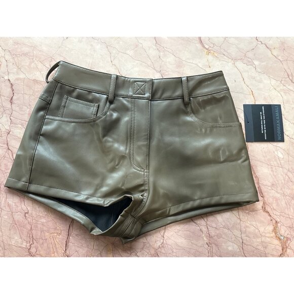 Norma Kamali High Waist Jean Short in Bark Small New Womens Vegan Faux Leather - Picture 7 of 16